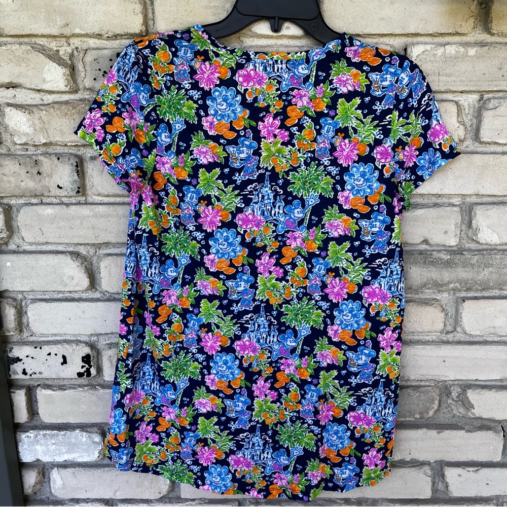 Disney Lilly Pulitzer Etta v-neck Blue Short Sleeve Shirt Mickey Mouse design. - Picture 3 of 4